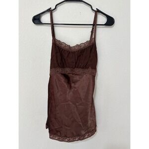 VTG Y2K Charlotte Russe Brown Babydoll Cami Medium Lace Lined Sequins Fairycore